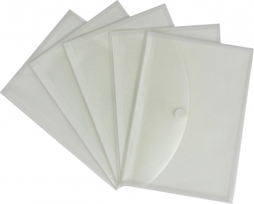 Selbstklebende Dokumententasche A4 quer aus PP-Folie transparent natur, mit Füllhöhe und Klettverschluss – 5 Stück
